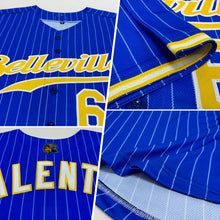 Load image into Gallery viewer, Custom Royal White Pinstripe Gold-White Authentic Baseball Jersey