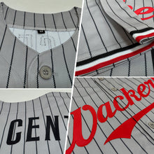 Загрузить изображение в средство просмотра галереи, Custom Gray Black Pinstripe Red-White Authentic Baseball Jersey