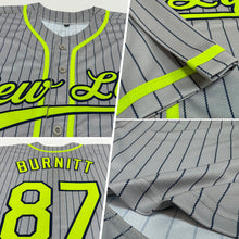 Загрузить изображение в средство просмотра галереи, Custom Gray Navy Pinstripe Neon Green Authentic Baseball Jersey