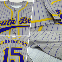 Загрузить изображение в средство просмотра галереи, Custom Gray Purple Pinstripe Old Gold Authentic Baseball Jersey