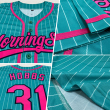Загрузить изображение в средство просмотра галереи, Custom Aqua White Pinstripe Pink-Navy Authentic Baseball Jersey