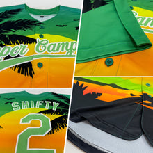 Загрузить изображение в средство просмотра галереи, Custom Pea Green Black-White 3D Pattern Design Hawaii Palm Trees And Beach Sunset Authentic Baseball Jersey