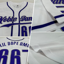 Laden Sie das Bild in den Galerie-Viewer, Custom White Purple-Gray Authentic Baseball Jersey