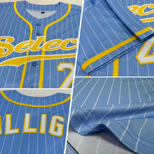 Load image into Gallery viewer, Custom Powder Blue White Pinstripe Gold-White Authentic Baseball Jersey