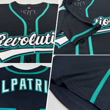 Load image into Gallery viewer, Custom Black White-Teal Authentic Baseball Jersey