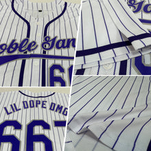 Charger l'image dans la galerie, Custom White Purple Pinstripe Purple-Gray Authentic Baseball Jersey
