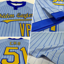Charger l'image dans la galerie, Custom Light Blue Royal Pinstripe Old Gold Two-Button Unisex Softball Jersey