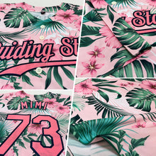 Laden Sie das Bild in den Galerie-Viewer, Custom White Medium Pink-Navy 3D Pattern Design Hawaii Palm Leaves And Flowers Authentic Baseball Jersey