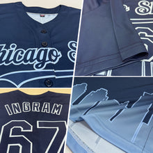 Загрузить изображение в средство просмотра галереи, Custom Navy Light Blue 3D Chicago City Edition Fade Fashion Authentic Baseball Jersey