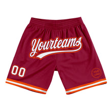 Загрузить изображение в средство просмотра галереи, Custom Maroon White-Orange Authentic Throwback Basketball Shorts