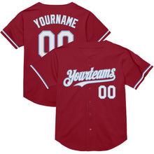 Laden Sie das Bild in den Galerie-Viewer, Custom Maroon White-Light Blue Mesh Authentic Throwback Baseball Jersey
