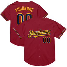 Laden Sie das Bild in den Galerie-Viewer, Custom Maroon Navy-Gold Mesh Authentic Throwback Baseball Jersey