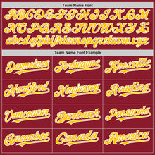 Laden Sie das Bild in den Galerie-Viewer, Custom Maroon Yellow-White Mesh Authentic Throwback Baseball Jersey