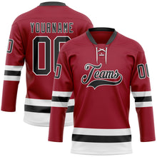 Load image into Gallery viewer, Custom Maroon Black-White Hockey Lace Neck Jersey