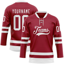 Load image into Gallery viewer, Custom Maroon White Hockey Lace Neck Jersey