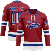 Load image into Gallery viewer, Custom Maroon Royal-White Hockey Lace Neck Jersey
