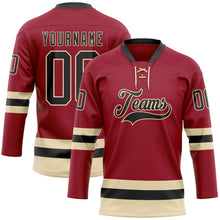 Load image into Gallery viewer, Custom Maroon Black-Cream Hockey Lace Neck Jersey
