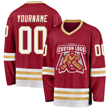 Загрузить изображение в средство просмотра галереи, Custom Maroon White-Old Gold Hockey Jersey