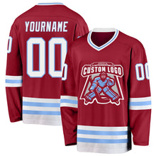 Загрузить изображение в средство просмотра галереи, Custom Maroon White-Light Blue Hockey Jersey