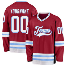 Загрузить изображение в средство просмотра галереи, Custom Maroon White-Light Blue Hockey Jersey