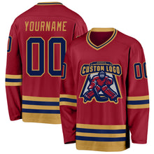 Загрузить изображение в средство просмотра галереи, Custom Maroon Navy-Old Gold Hockey Jersey
