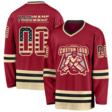 Загрузить изображение в средство просмотра галереи, Custom Maroon Vintage USA Flag Cream-Black Hockey Jersey