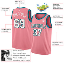 Load image into Gallery viewer, Custom Medium Pink White Black-Teal Authentic Basketball Jersey