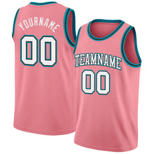 Load image into Gallery viewer, Custom Medium Pink White Black-Teal Authentic Basketball Jersey
