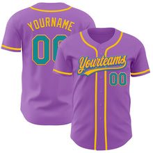 Load image into Gallery viewer, Custom Medium Purple Teal-Yellow Authentic Baseball Jersey
