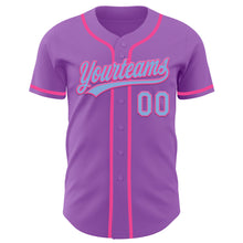 Load image into Gallery viewer, Custom Medium Purple Light Blue-Pink Authentic Baseball Jersey