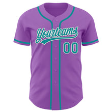 Load image into Gallery viewer, Custom Medium Purple Teal-White Authentic Baseball Jersey