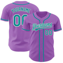 Load image into Gallery viewer, Custom Medium Purple Teal-White Authentic Baseball Jersey