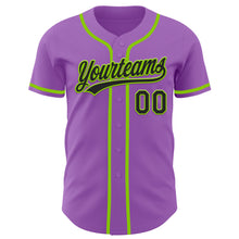 Load image into Gallery viewer, Custom Medium Purple Black-Neon Green Authentic Baseball Jersey