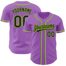 Load image into Gallery viewer, Custom Medium Purple Black-Neon Green Authentic Baseball Jersey