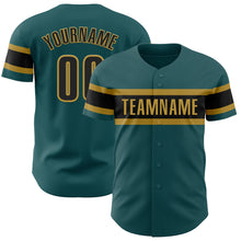 Load image into Gallery viewer, Custom Midnight Green Black-Old Gold Authentic Baseball Jersey