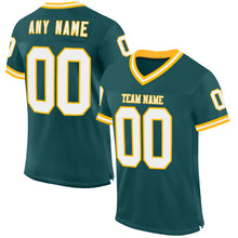 Load image into Gallery viewer, Custom Midnight Green White-Gold Mesh Authentic Throwback Football Jersey