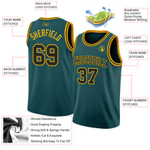 Laden Sie das Bild in den Galerie-Viewer, Custom Midnight Green Black-Gold Authentic Basketball Jersey