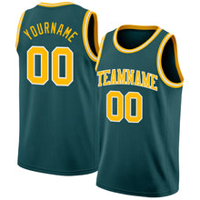 Laden Sie das Bild in den Galerie-Viewer, Custom Midnight Green Gold-White Authentic Basketball Jersey