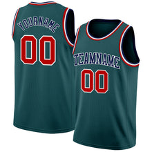 Laden Sie das Bild in den Galerie-Viewer, Custom Midnight Green Red White-Navy Authentic Basketball Jersey