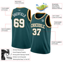Laden Sie das Bild in den Galerie-Viewer, Custom Midnight Green White-Old Gold Authentic Basketball Jersey