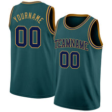 Laden Sie das Bild in den Galerie-Viewer, Custom Midnight Green Navy-Old Gold Authentic Basketball Jersey
