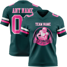 Load image into Gallery viewer, Custom Midnight Green Pink-White Authentic Football Jersey