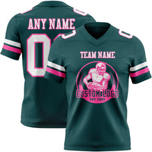 Load image into Gallery viewer, Custom Midnight Green White-Pink Authentic Football Jersey