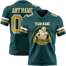 Load image into Gallery viewer, Custom Midnight Green Old Gold-White Authentic Football Jersey