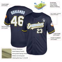 Charger l'image dans la galerie, Custom Navy Light Blue-Yellow Mesh Authentic Throwback Baseball Jersey