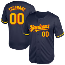 Charger l'image dans la galerie, Custom Navy Yellow-Orange Mesh Authentic Throwback Baseball Jersey