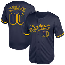 Charger l'image dans la galerie, Custom Navy Gold Mesh Authentic Throwback Baseball Jersey