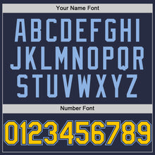 Laden Sie das Bild in den Galerie-Viewer, Custom Navy Yellow-Light Blue Mesh Authentic Throwback Baseball Jersey