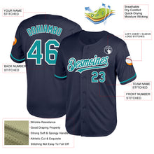 Laden Sie das Bild in den Galerie-Viewer, Custom Navy Teal-White Mesh Authentic Throwback Baseball Jersey