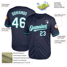 Laden Sie das Bild in den Galerie-Viewer, Custom Navy White-Teal Mesh Authentic Throwback Baseball Jersey